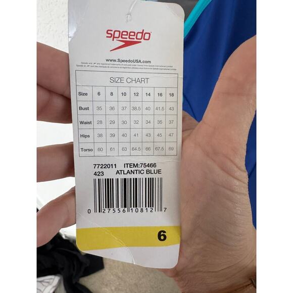 Women’s 6 NWT Speedo Blue One Piece Swimsuit Atlantic Blue Crossback - Picture 4 of 5